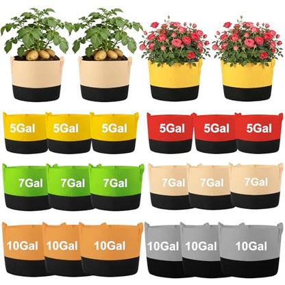 18 Pack Grow Bags, Heavy Duty Fabric Pots Nonwoven Potato Grow Bags