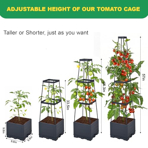 2 Pack Raised Garden Bed, Tomato Cages for Garden, Garden Bed, Tomato Cage, Planter Box with Trellis, 57" Self-Watering Tomato Planter for Climbing Plants Vegetables Flowers Outdoor Indoor - size: 57 inch 2 Pack