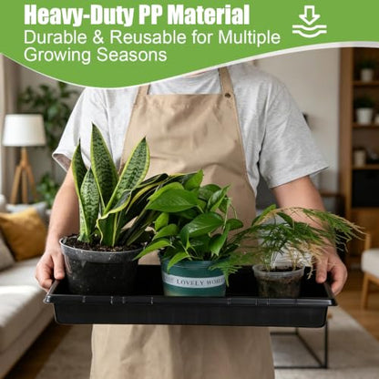 10-Pack Heavy-Duty 1020 Seed Trays with Drain Holes, Reusable Plant Flats - color: Black, size: 10-Pack With-Hole 1020 Trays