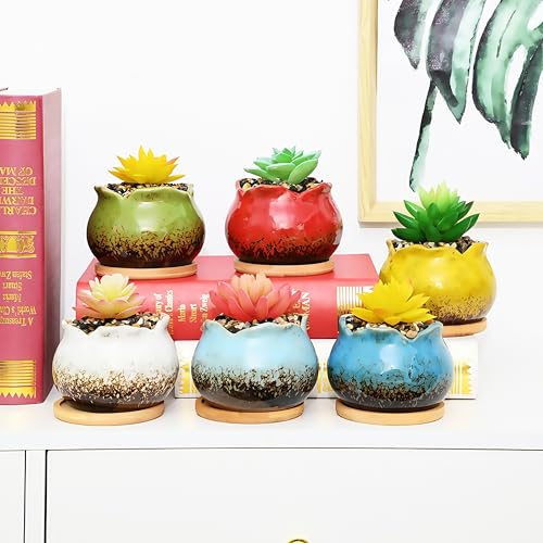 Cute 4" Round Ceramic Home Garden Decoration Succulent Cactus Flower Pots Container -Plant Not Included，Blue - color: Blue