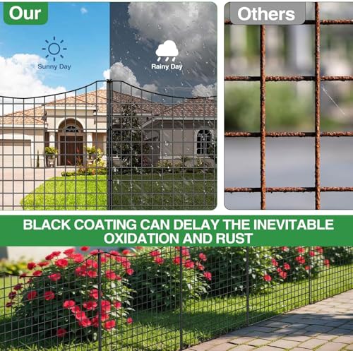 10 Panels No Dig Dog Fence Outdoor for Yard, 48 in (H) x 23.6 ft (L) Animal Barrier Fence Rustproof Metal Wire Panel Border for Dog, Tall Garden Fenceing Panels Temporary Ground Stakes for Yards,Patio - size: 48 in（H）