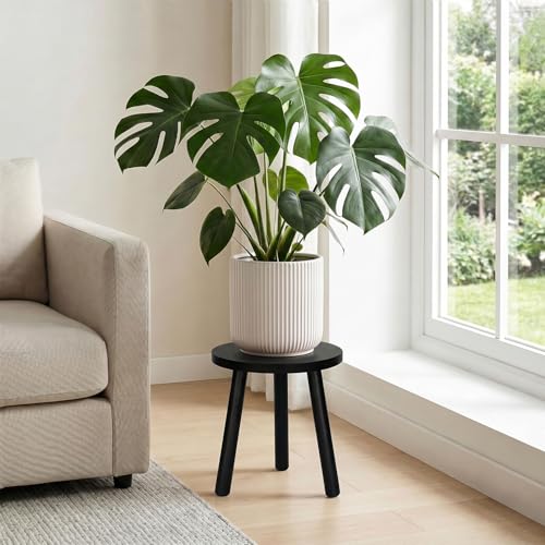 Wood Plant Stands Indoor, Black Plant Stand Modern Plant Table for Large Plants, Wooden Plant Stool, Tall Plant Holder Small Round Side for Living Room, Balcony, Office (1 Pack) - color: Black