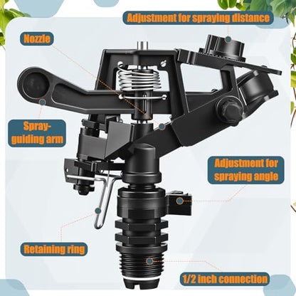 Honoson 4 Pcs 1/2 Inch Plastic Impact Sprinkler Heads Adjustable, Black - color: Black