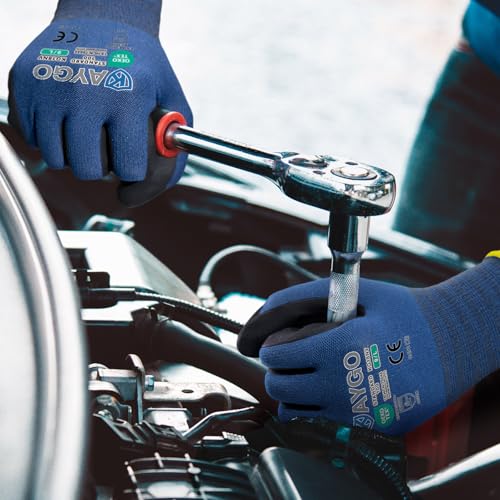 KAYGO Safety Work Gloves, MicroFoam Nitrile Coated, Men Women,KG18N - color: Dark Blue, size: Large