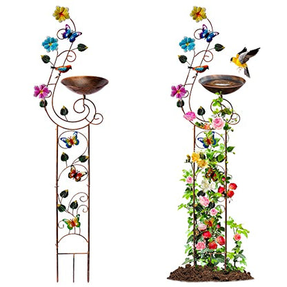 YYWMWM Metal Bird Bath with Trellis for Outside, 57” Height Birdbaths & Supports, Small Garden Decorative Trellises for Climbing Flowers Outdoor (Butterfly) - style: Butterfly