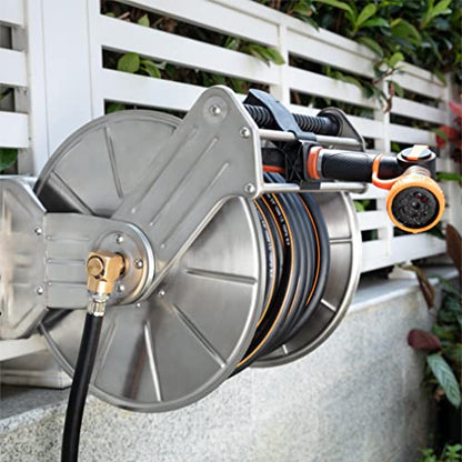 Giraffe Tools Stainless Steel Garden Hose Reel with 5/8" x 100ft Hose - size: 100FT Hose