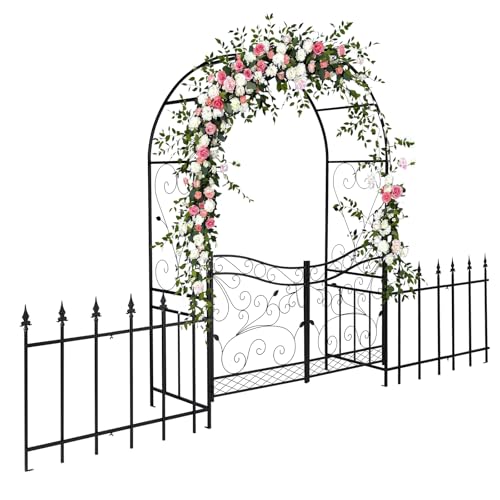 VINGLI Garden Arbor Arch, Wedding Arch Archway for Ceremony Party, Trellis for Plant Climbing, Christmas Decorations Pergola for Backyard, Lawn, Patio, Yard (Arbor with Gate and Fence) - style: Arbor with Gate and Fence