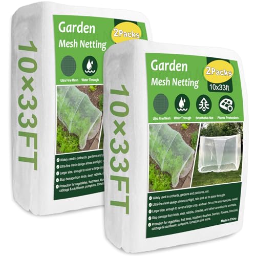 NONMON Garden Netting, 2 Pack 10x33FT Ultra Fine Mesh Insect Netting - size: 10 x 33ft-2 pack
