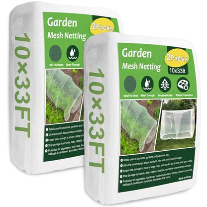 NONMON Garden Netting, 2 Pack 10x33FT Ultra Fine Mesh Insect Netting - size: 10 x 33ft-2 pack
