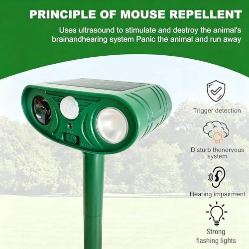 Solar Ultrasonic Animal Repellent, Cat Repellent Outdoor with Motion Sensor,Sound and LED Flashing,Waterproof Deer Repeller,Squirrel Repellent for Dog Bird,Deer Raccoon Repellent for Pasture B