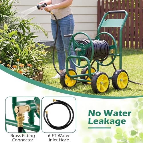 Garden Hose Reel Cart, Mobile Water Hose Cart with Heavy-duty Metal Frame & 4 Solid Wheels, Hold up to 330 ft of 5/8" Hoses, Outdoor Planting Tool for Lawn & Backyard (Green) - color: Green