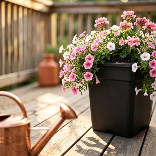 MOUYAT 6 Pack 10 Gallon Large Square Nursery Pots, 14 x 14 Inch Plastic Garden Planter for Planting Flowers, Black - color: Black, size: 6 Pack 10 Gallon
