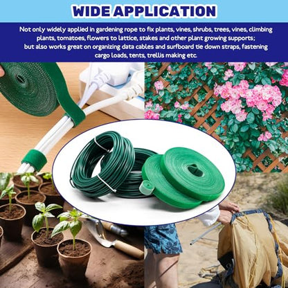 4Pcs 1/2" 65Fts Nylon Garden Tape and 131FtsSoft Plant Wire Twist Ties, Reusable Plant Tie Strap Adjustable Plant Support Gardening Supplies for Climbing Plants, Tomatoes, Flowers