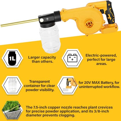 Electric Diatomaceous Earth Duster Compatible for DeWalt 20V Battery - color: Yellow