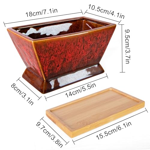 ARTKETTY Succulent Pots - 7 Inch Large Plant Pots with Drainage Tray - color: Red With Tray