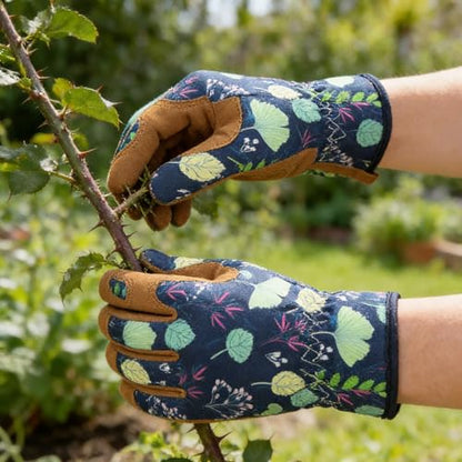 1 Pair Floral Print Garden Gloves, Puncture Resistant Breathable, Lead & PVC Free Ambidextrous, Gardening Planting Pruning - size: X-Large