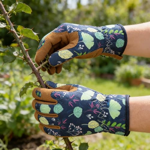 1 Pair Floral Print Garden Gloves, Puncture Resistant Breathable, Lead & PVC Free Ambidextrous, Gardening Planting Pruning - size: X-Large
