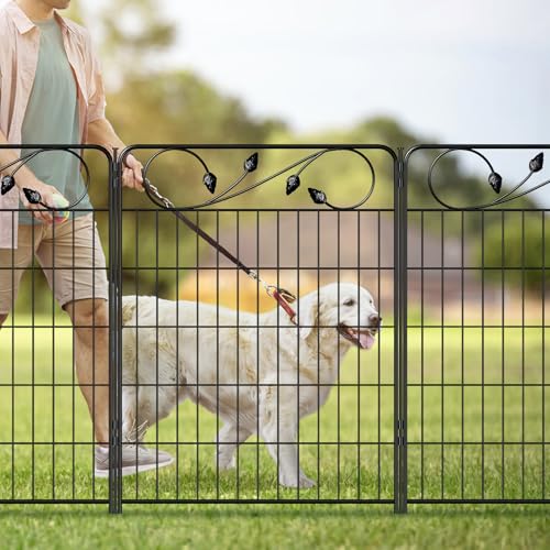 Decorative Black Garden Fence 36in(H) X18.6ft(L) 8Panels Leaf Metal Fencing - size: 36″Tall(8 Panels)