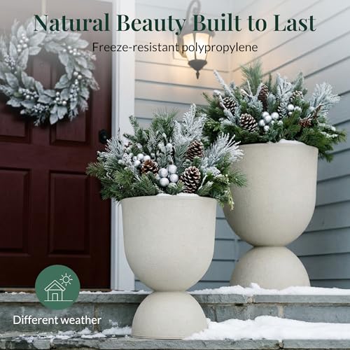 KOL 23 Inch Tall Planters, Beige Plastic Urn Planters, 1 Pack - color: Beige, size: Single: 23"