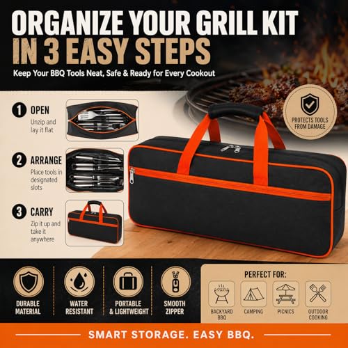 Grill Tool Storage Bag for Outdoor Grill Accessory Storage 23.6 x 8 x 8Inch