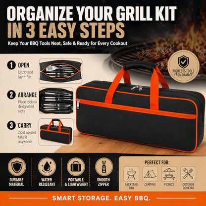 Grill Tool Storage Bag for Outdoor Grill Accessory Storage 23.6 x 8 x 8Inch