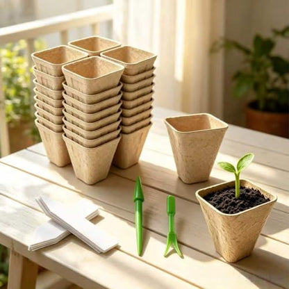 36 Pcs Square Peat Pots Nursery Kit with Labels & Garden Tools