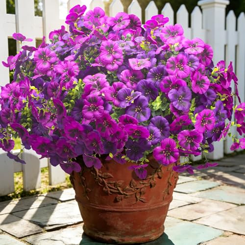 Grunyia Fake Flowers 16Pcs Artificial Pansy Silk Flowers UV Resistant for Outdoor Planters, Realistic Faux Pansies for Porch Patio Window Box Decor (Deep Purple & Light Purple) - color: Deep Purple+light Purple