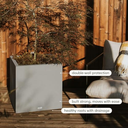 Veradek Block Series Cube Planter - Square Outdoor Planter - color: Gray, size: Small - 2 Pack