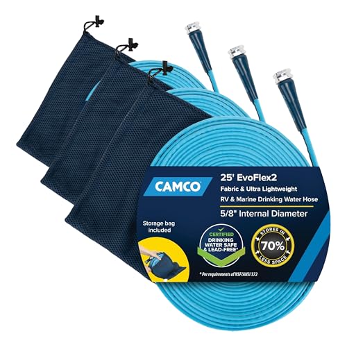 Camco EvoFlex2 25-ft Drinking Water Hose - RV Drinking Water Hose Reinforced with Fabric & Ultra Lightweight - Contains No Lead, No BPA & No Phthalate - Abrasion Resistant (22577) (Pack of 3) - size: 25-Foot (Pack of 3), style: Expandable Fabric