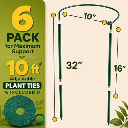 6 Pack Tall Plant Support Stakes – Peony Cages and Supports 10"W x 16"–32"H - size: 6 Pack (up to 32")