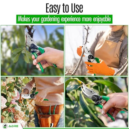 Adre Bypass Garden Pruning Shears – 8-inch Professional Pruning Shears for Gardening – High Carbon Steel Garden Clippers with Non-Slip Handles – Sharp Hand Pruners for Small Branches, Pruning Trimming