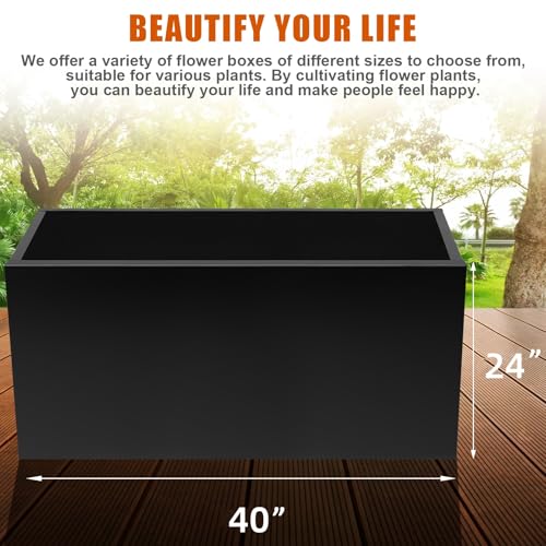 40"x16"x24" Steel Planter Box, Metal Large Rectangular Planter - color: Black, size: 40"L x 16"H x 24"W
