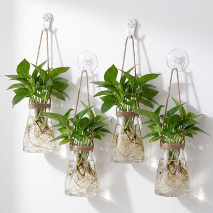 Baderke 9 Sets Window Hanging Propagation Stations 3.35'' Plastic Propagation Vases with Suction Cup & Traceless Nail, Propagated Holder Wall Jars for Office Garden Decoration Gift - style: Classic