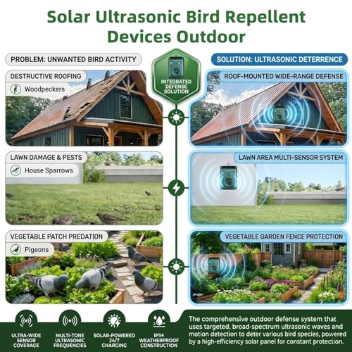 Solar Bird Repellent Devices with Motion Sensor for Outdoor Use, 2 Pack