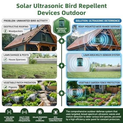 Solar Bird Repellent Devices with Motion Sensor for Outdoor Use, 2 Pack