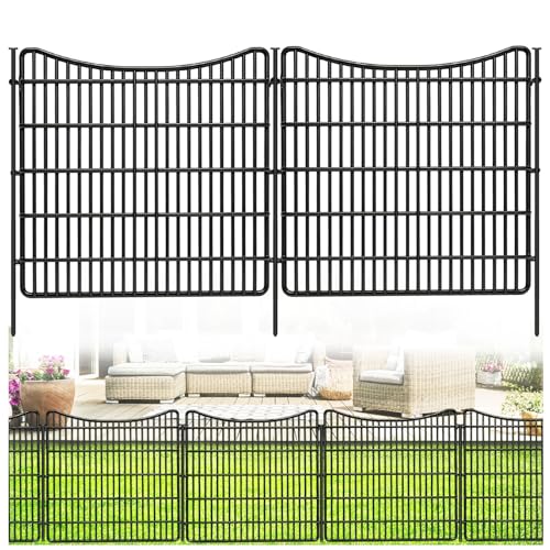 ULIOK 10 Panels No Dig Decorative Garden Fences, 32in(H) x 25.2 ft(W) Dog Fence Outdoor for Yard, Tall Animal Barrier Fence Panels, Rustproof Ground Stakes Temporary Wire Screen for Yard, Patio - size: 10 Panels-32in(H)x25.2ft(L)-Concave
