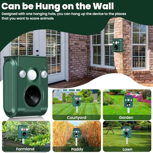 Solar Animal Repeller,5 Modes Ultrasonic & Flashing Light,IP66,Cat Repellent Outdoor for Skunk,Cat,Squirrel,Deer,Snake,Raccoon Deterrent in Yard Garden Farm