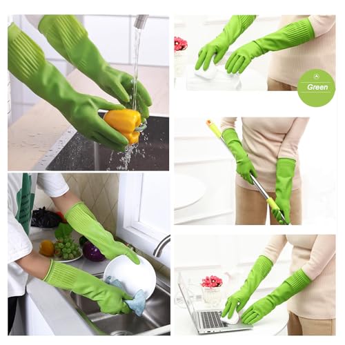Bamllum 3 Pairs of Rubber Dishwashing Gloves for Kitchen and Household Cleaning – Long Cuff 15", Reusable, Flexible Long-lasting and Non-Slip (Red+Yellow+Green, Large) - size: L(Best for Medium Hands)