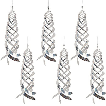 Hausse Bird Repellent Spiral Reflectors Silver Mylar Spinner, Hanging Reflective Bird Deterrent Device, Garden Decorative Scare Birds Away, Like Woodpeckers, Pigeons and Geese, 6 Pack - size: 15.8 Inch, Silver