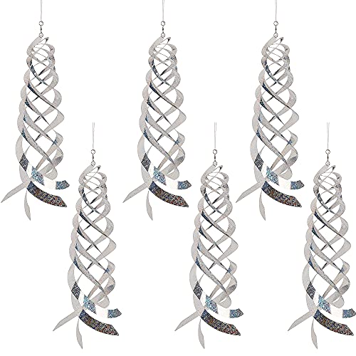 Hausse Bird Repellent Spiral Reflectors Silver Mylar Spinner, Hanging Reflective Bird Deterrent Device, Garden Decorative Scare Birds Away, Like Woodpeckers, Pigeons and Geese, 6 Pack - size: 15.8 Inch, Silver