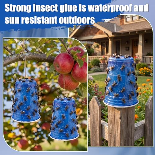 Sticky Coating Insect Trap, 8 Oz with Brush,Deer Fly Trap Kit - color: Blue Cup