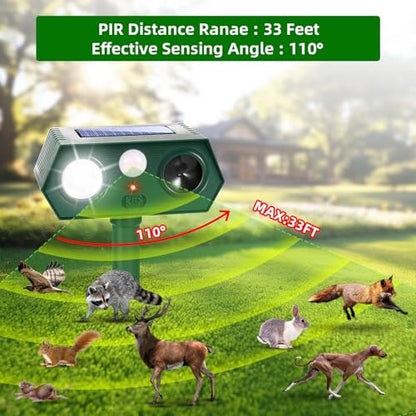 2026 Upgraded Solar Ultrasonic Animal Repellent Deer Repellent Devices with Motion Sensor & Flashing Light Cat Repellent Outdoor to Keep Squirrel Raccoon Rabbit Away from Yard Garden 2 Pack