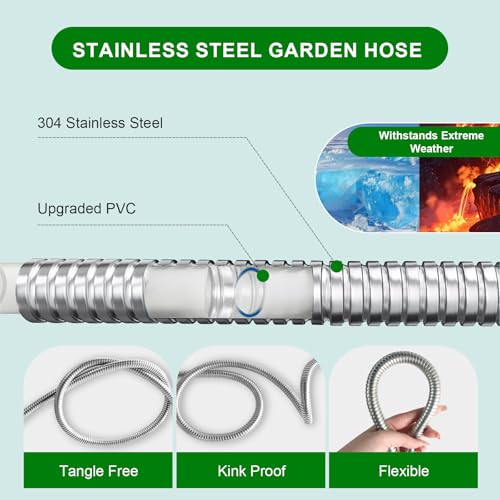 Metal Short Garden Hose 10 Ft 12 Ft, Flexible Stainless Steel Garden Hose 10 Feet 15 Feet Heavy Duty Water Hose Flexible Metal Water Hose (10 Feet) - size: 10 Feet