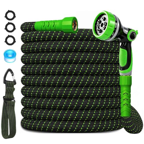 Lightweight Garden Hose,Durable and Flexible Water Hose Non-Kink,Non-Slip Swivel Handles,All-Weather Leader Hose for Boats,RV,Marine Washdown,Lawn,Garden,Leakproof (GreenBlack, 50 Ft)