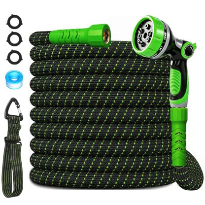 Lightweight Garden Hose,Durable and Flexible Water Hose Non-Kink,Non-Slip Swivel Handles,All-Weather Leader Hose for Boats,RV,Marine Washdown,Lawn,Garden,Leakproof (GreenBlack, 50 Ft)