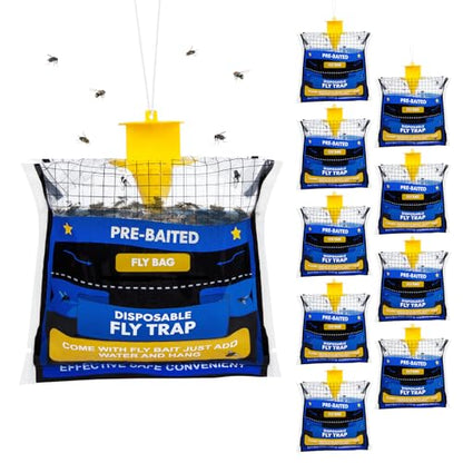 10 Pack Pre-Baited Fly Traps Outdoor Fly Bags for Patio Farm Ranch - size: 10 Packs