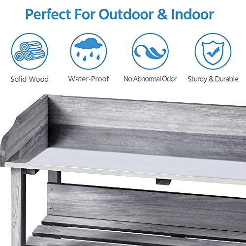 Topeakmart Potting Bench, Metal Top Garden Table for Outdoors,Gray - color: Gray
