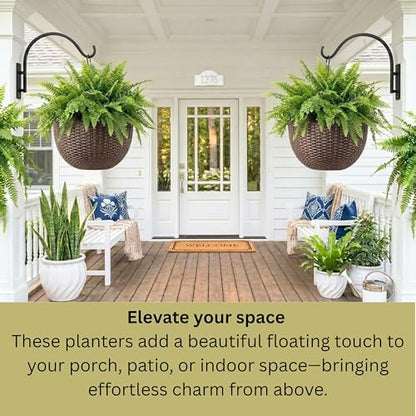 LaLaGreen Hanging Planters (11in, 3 Pack) Self-Watering Hanging Flower Pots - color: Brown X 3