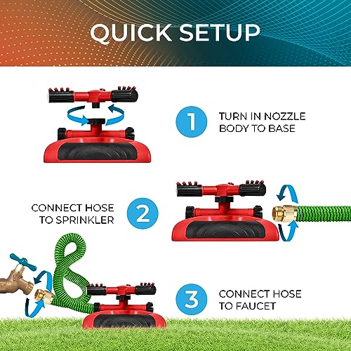 Joeys Garden Rotating Lawn Sprinkler for Yard & Kids, 360° Coverage, Red - color: RED