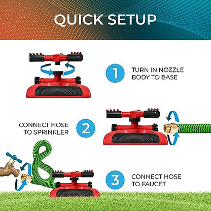 Joeys Garden Rotating Lawn Sprinkler for Yard & Kids, 360° Coverage, Red - color: RED